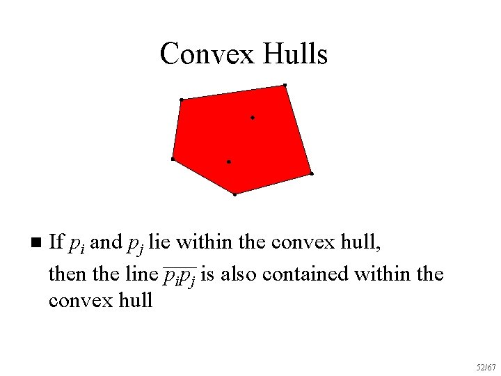 Convex Hulls n If pi and pj lie within the convex hull, then the