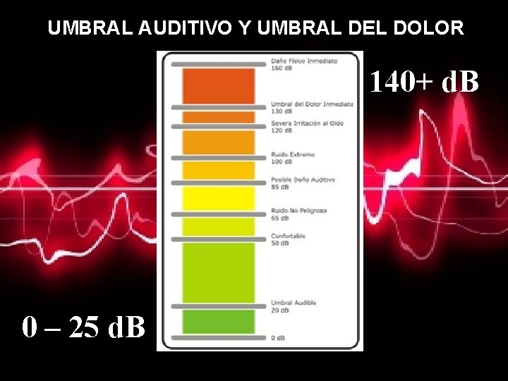 UMBRAL AUDITIVO Y UMBRAL DEL DOLOR 140+ d. B 0 – 25 d. B