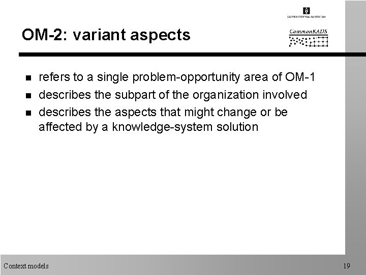OM-2: variant aspects n n n refers to a single problem-opportunity area of OM-1