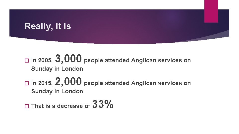 Really, it is 3, 000 � In 2005, people attended Anglican services on Sunday