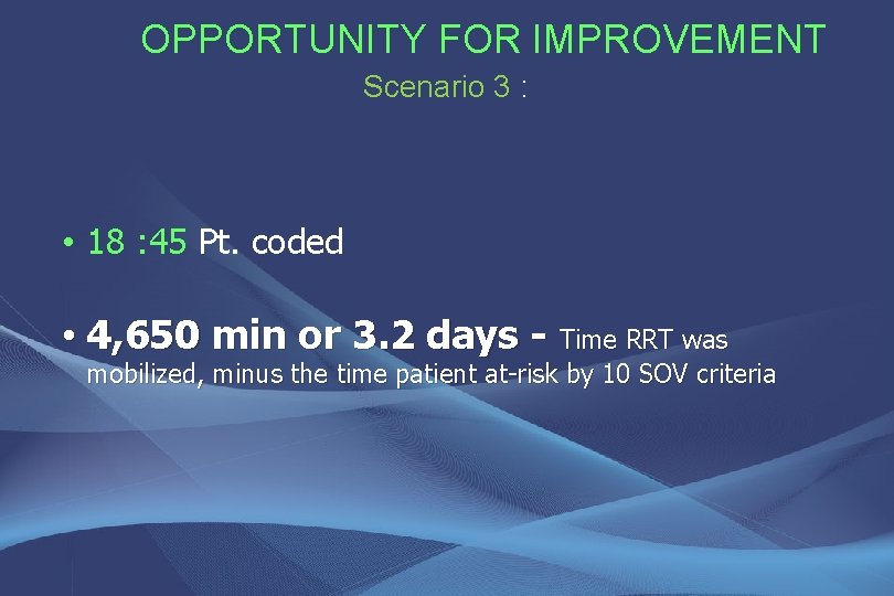 OPPORTUNITY FOR IMPROVEMENT Scenario 3 : • 18 : 45 Pt. coded • 4,