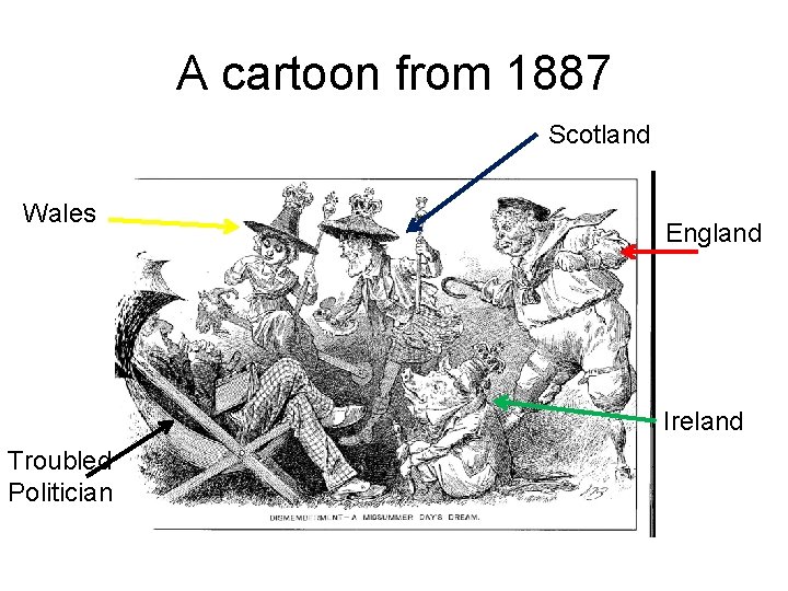 A cartoon from 1887 Scotland Wales England Ireland Troubled Politician 