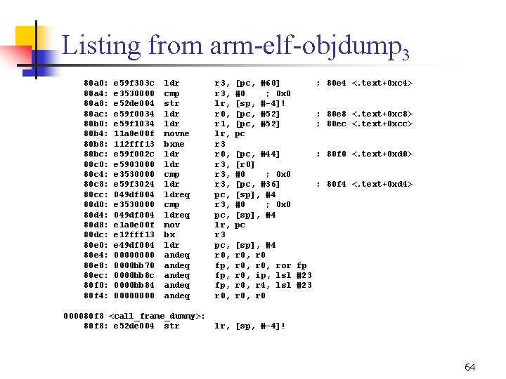 Listing from arm elf objdump 3 80 a 0: 80 a 4: 80 a