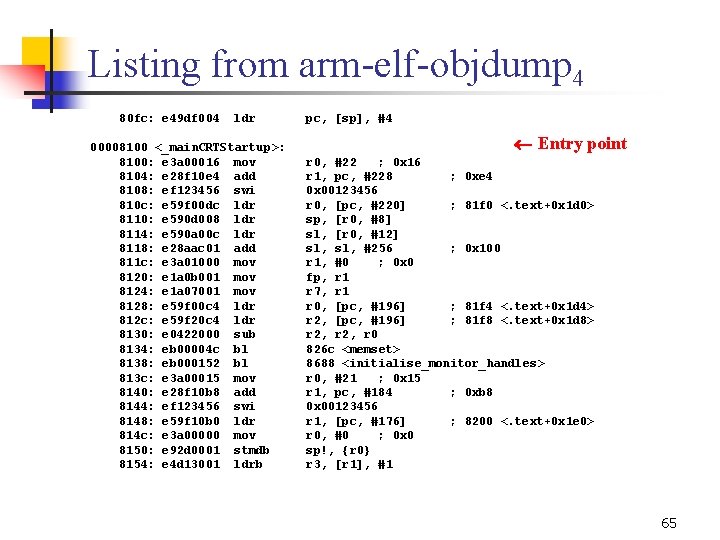 Listing from arm elf objdump 4 80 fc: e 49 df 004 ldr 00008100