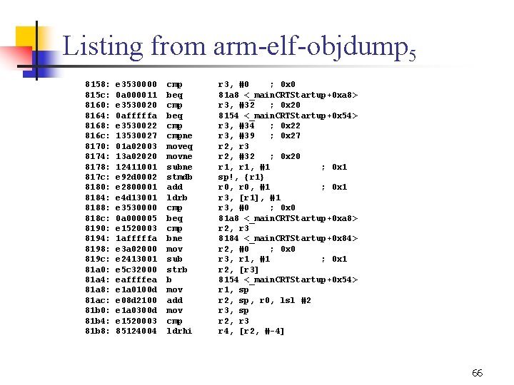 Listing from arm elf objdump 5 8158: 815 c: 8160: 8164: 8168: 816 c: