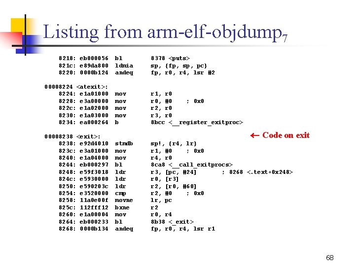 Listing from arm elf objdump 7 8218: eb 000056 821 c: e 89 da