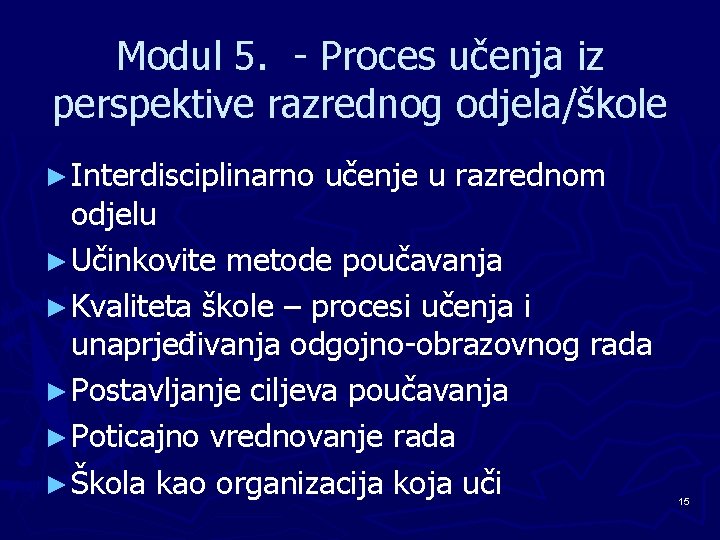 Modul 5. - Proces učenja iz perspektive razrednog odjela/škole ► Interdisciplinarno učenje u razrednom