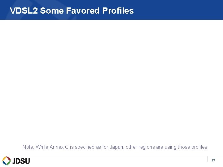 VDSL 2 Some Favored Profiles Note: While Annex C is specified as for Japan,