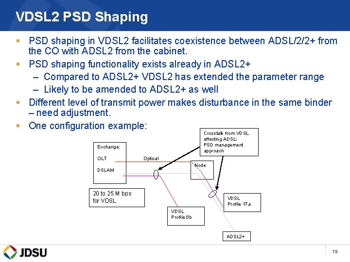 VDSL 2 PSD Shaping § PSD shaping in VDSL 2 facilitates coexistence between ADSL/2/2+