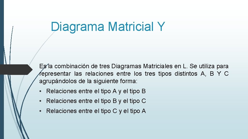 Diagrama Matricial Y Es la combinación de tres Diagramas Matriciales en L. Se utiliza