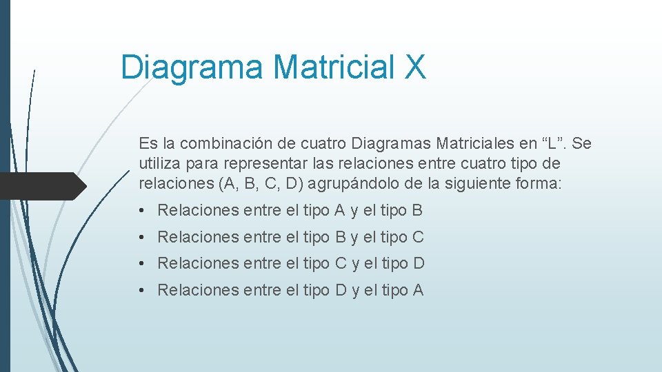 Diagrama Matricial X Es la combinación de cuatro Diagramas Matriciales en “L”. Se utiliza