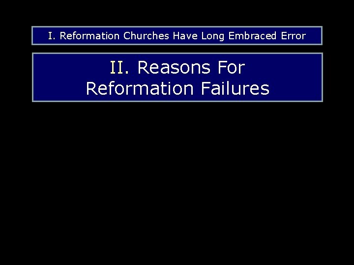 I. Reformation Churches Have Long Embraced Error II. Reasons For Reformation Failures 