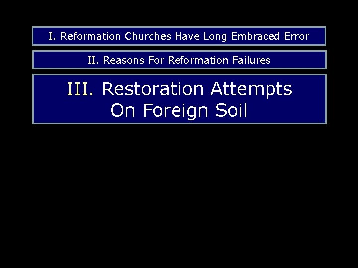 I. Reformation Churches Have Long Embraced Error II. Reasons For Reformation Failures III. Restoration