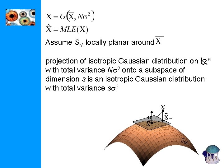 Assume SM locally planar around projection of isotropic Gaussian distribution on N with total Assume SM locally planar around projection of isotropic Gaussian distribution on N with total