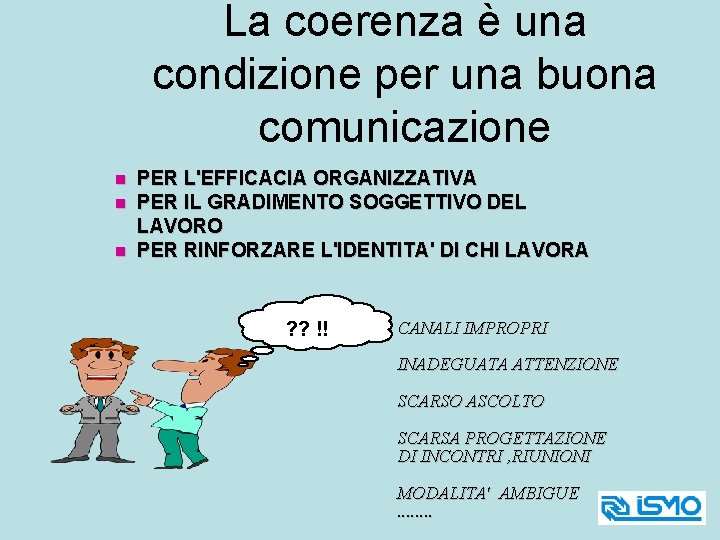 La coerenza è una condizione per una buona comunicazione PER L'EFFICACIA ORGANIZZATIVA PER IL