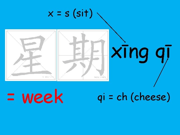 x = s (sit) xīng qī = week qi = ch (cheese) 