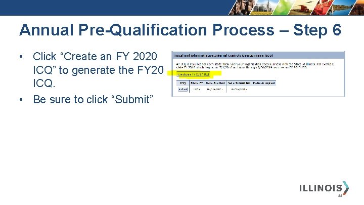 Annual Pre-Qualification Process – Step 6 • Click “Create an FY 2020 ICQ” to