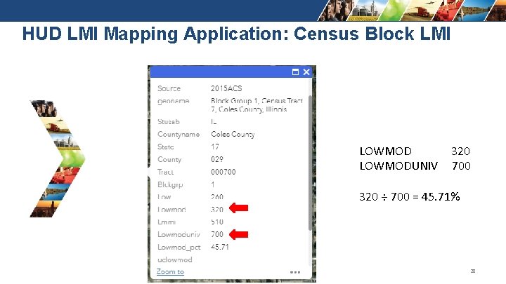 HUD LMI Mapping Application: Census Block LMI LOWMOD 320 LOWMODUNIV 700 320 ÷ 700