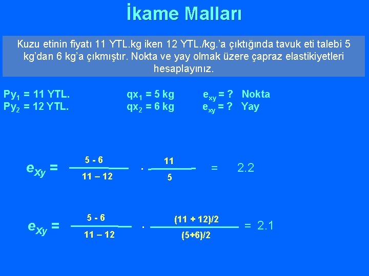 İkame Malları Kuzu etinin fiyatı 11 YTL. kg iken 12 YTL. /kg. ’a çıktığında
