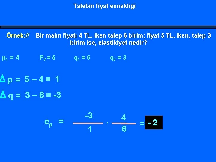 Talebin fiyat esnekliği Örnek: // p 1 = 4 Bir malın fiyatı 4 TL.