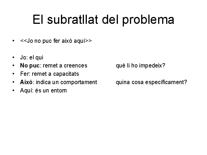 El subratllat del problema • <<Jo no puc fer això aquí>> • • • El subratllat del problema • <<Jo no puc fer això aquí>> • • •