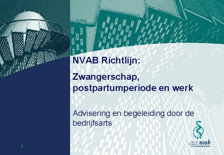 NVAB Richtlijn: Zwangerschap, postpartumperiode en werk Advisering en begeleiding door de bedrijfsarts 1 