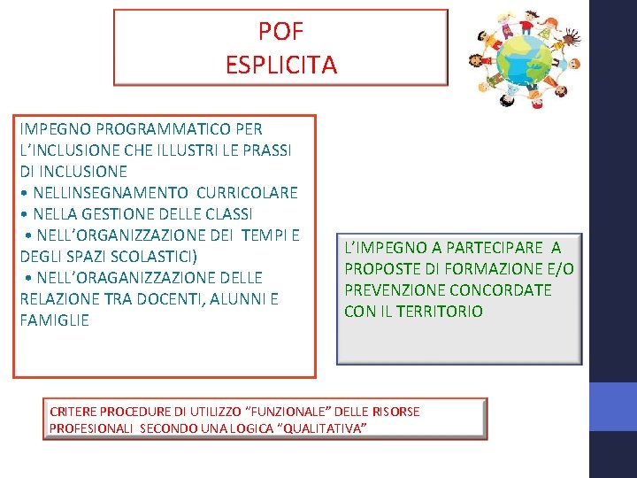 POF ESPLICITA IMPEGNO PROGRAMMATICO PER L’INCLUSIONE CHE ILLUSTRI LE PRASSI DI INCLUSIONE • NELLINSEGNAMENTO