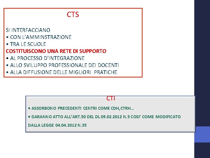 CTS SI INTERFACCIANO • CON L’AMMINSTRAZIONE • TRA LE SCUOLE COSTITUISCONO UNA RETE DI
