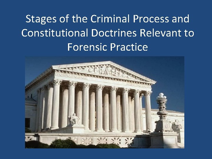 Stages of the Criminal Process and Constitutional Doctrines Relevant to Forensic Practice 