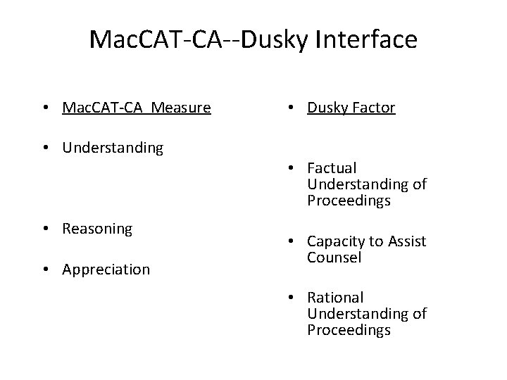 Mac. CAT-CA--Dusky Interface • Mac. CAT-CA Measure • Understanding • Reasoning • Appreciation •