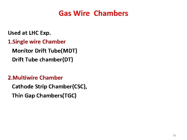 Gas Wire Chambers Used at LHC Exp. 1. Single wire Chamber Monitor Drift Tube(MDT)