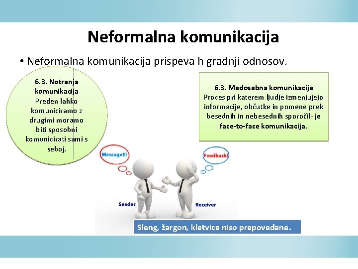 Neformalna komunikacija • Neformalna komunikacija prispeva h gradnji odnosov. 6. 3. Notranja komunikacija Preden