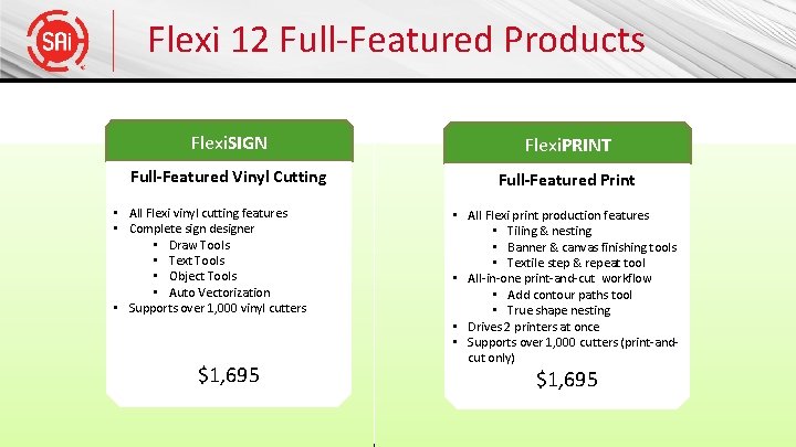 Flexi 12 Full-Featured Products Flexi. SIGN Flexi. PRINT Full-Featured Vinyl Cutting Full-Featured Print •