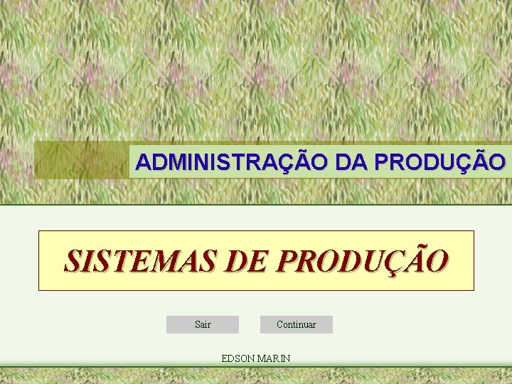 ADMINISTRAÇÃO DA PRODUÇÃO SISTEMAS DE PRODUÇÃO Sair Continuar EDSON MARIN 
