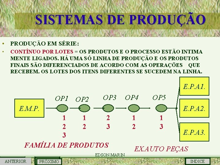 SISTEMAS DE PRODUÇÃO • PRODUÇÃO EM SÉRIE: • CONTÍNUO POR LOTES = OS PRODUTOS