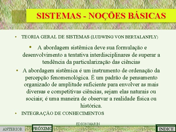 SISTEMAS - NOÇÕES BÁSICAS • TEORIA GERAL DE SISTEMAS (LUDWING VON BERTALANFLY) • A