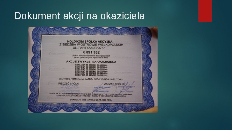 Dokument akcji na okaziciela 