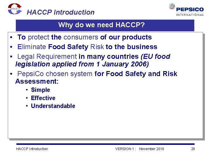 HACCP Introduction Why do we need HACCP? • To protect the consumers of our