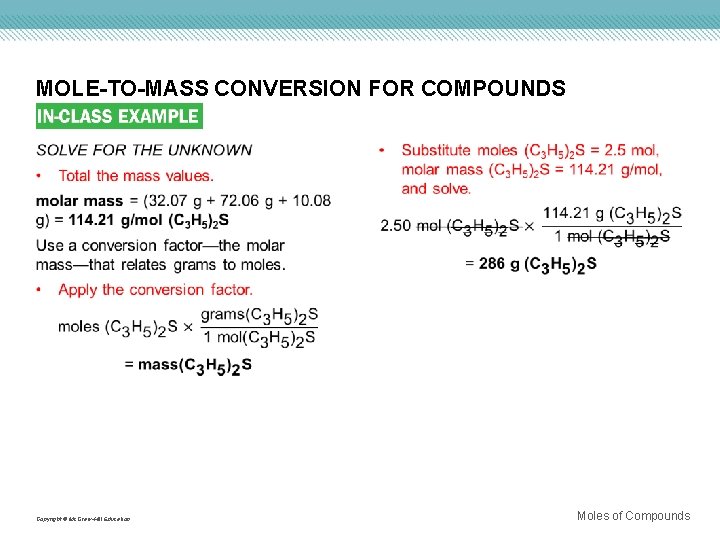 MOLE-TO-MASS CONVERSION FOR COMPOUNDS Copyright © Mc. Graw-Hill Education Moles of Compounds 