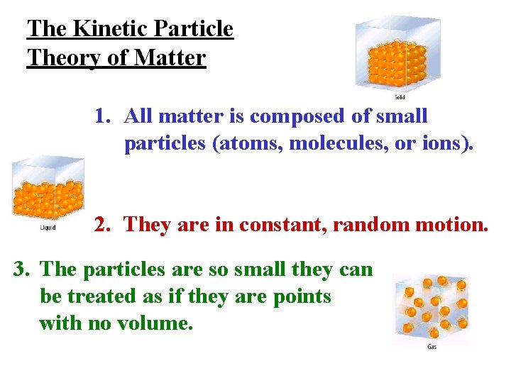 The Kinetic Particle Theory of Matter 1. All matter is composed of small particles