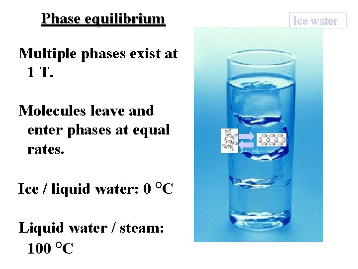 Phase equilibrium Multiple phases exist at 1 T. Molecules leave and enter phases at