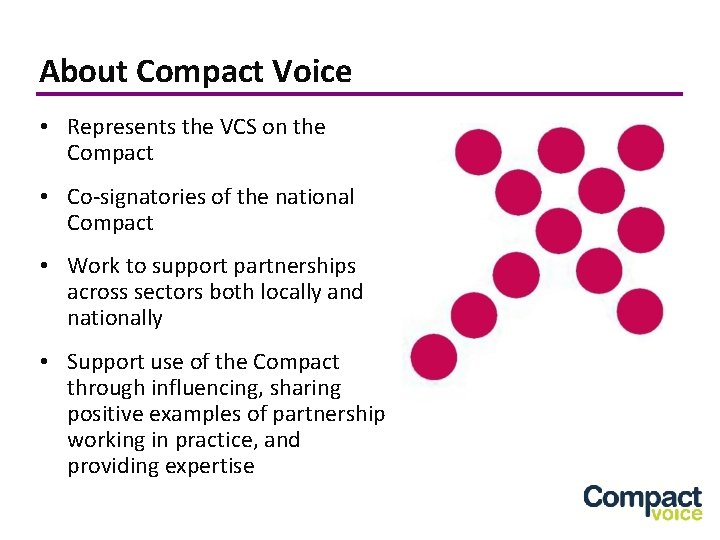 About Compact Voice • Represents the VCS on the Compact • Co-signatories of the