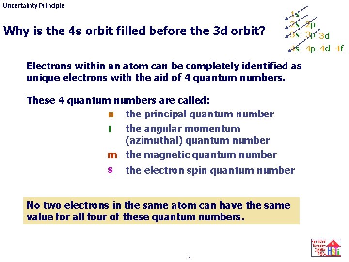 Uncertainty Principle Why is the 4 s orbit filled before the 3 d orbit?