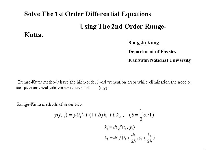 Solve The 1 st Order Differential Equations Using The 2 nd Order Runge. Kutta.