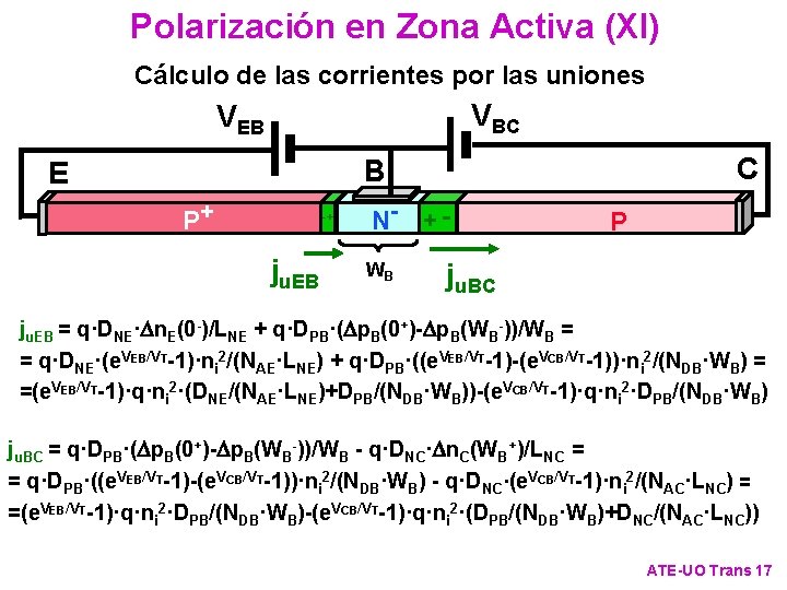 Polarización en Zona Activa (XI) Cálculo de las corrientes por las uniones VBC VEB
