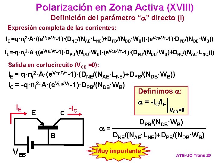 Polarización en Zona Activa (XVIII) Definición del parámetro “ ” directo (I) Expresión completa