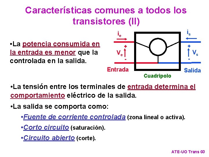 Características comunes a todos los transistores (II) is ie • La potencia consumida en