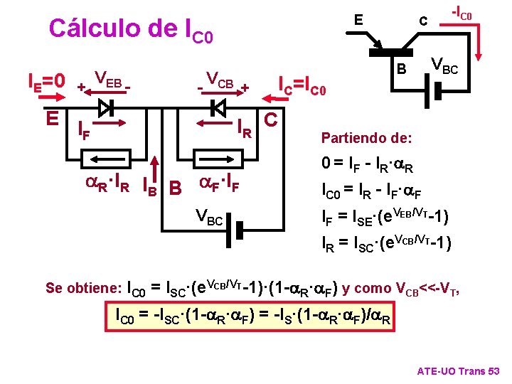 E Cálculo de IC 0 IE=0 + VEB - - VCB E I F