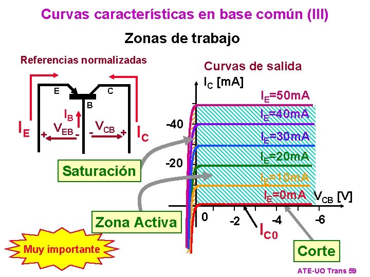 Curvas características en base común (III) Zonas de trabajo Referencias normalizadas E IE C