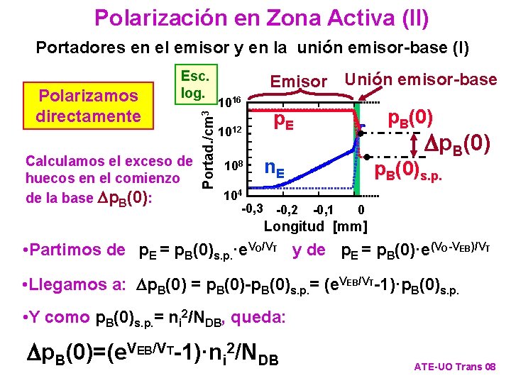 Polarización en Zona Activa (II) Portadores en el emisor y en la unión emisor-base
